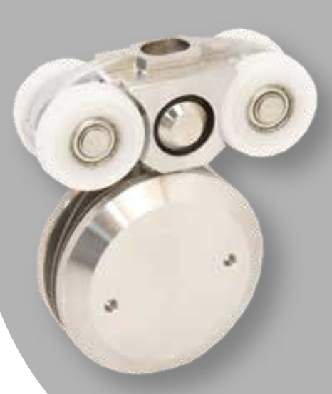 Sistema para Puerta Corrediza de Cristal Rueda Grande Acero Inox